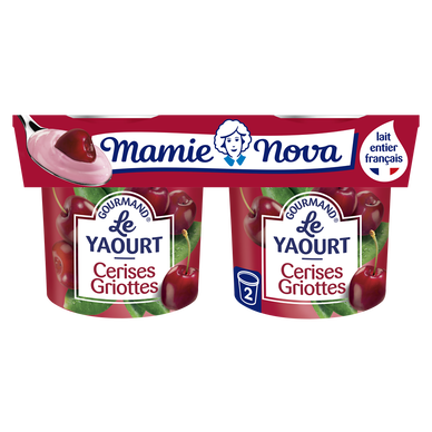 Yaourts Gourmand aux fruits Cerise Griotte MAMIE NOVA  -  2 pots de 150g