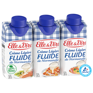 Crème UHT légère fluide 12% MG ELLE&VIRE - 3x20cl