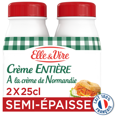 Crème UHT semi épaisse entière 30%mg ELLE&VIRE 2X25cl