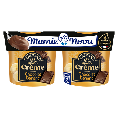 Crème Dessert Chocolat Banane MAMIE NOVA  -  2 pots de 150g