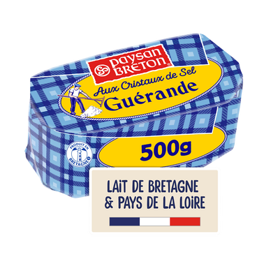 Beurre moulé aux cristaux de sel de Guérande 80%MG PAYSAN BRETON - Plaquette de 500g