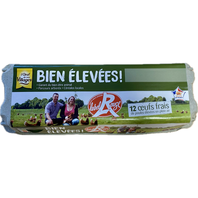 Oeufs Plein air Label rouge BIEN ELEVEES L'OEUF DE NOS VILLAGES - Boîte de 12