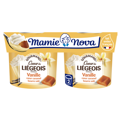 Dessert Liégeois Vanille Coeur Caramel beurre salé MAMIE NOVA  -  2 pots de 120g