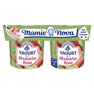 Yaourts Gourmand aux fruits Rhubarbe rose MAMIE NOVA  -  2 pots de 150g