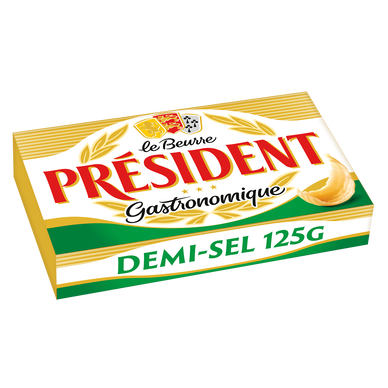 Beurre 1/2 sel PRESIDENT, 80% de MG, plaquette de 125g