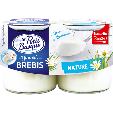 Yaourt léger pur brebis nature LE PETIT BASQUE, 3% de MG, 2 unités de125g