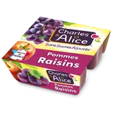 Dessert fruitier sans sucre ajouté pomme/raisin CHARLES & ALICE 4x97g