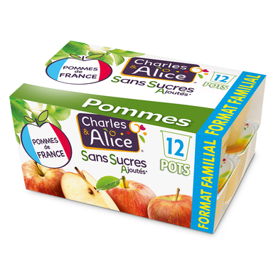 Purée de fruits pomme sans sucres ajoutés CHARLES & ALICE 12x100g format familial