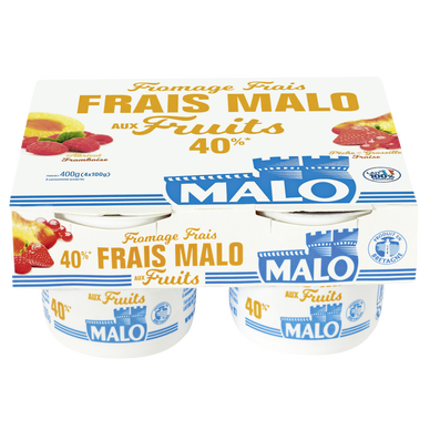 Fromage frais au lait pasteurisé aux fruits, MALO, 7% de MG, 4 pots de100g