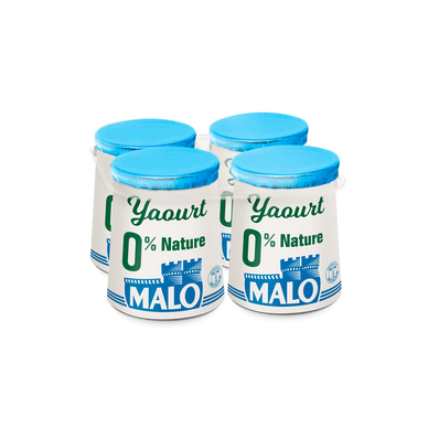 Yaourt nature 0% de mg, MALO, pot, carton, 4x125g