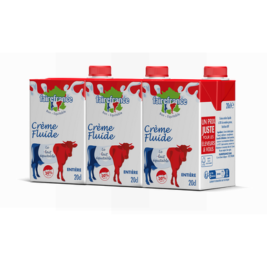 Crème UHT entière liquide 30% de MG FAIREFRANCE, 3x20cl