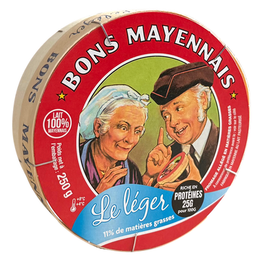 Camembert allégé au lait pasteurisé BON MAYENNAIS, 11%MG, 250g