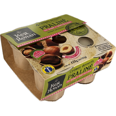 Crème dessert lait entier praliné noisettes KER RONAN - 4x105g
