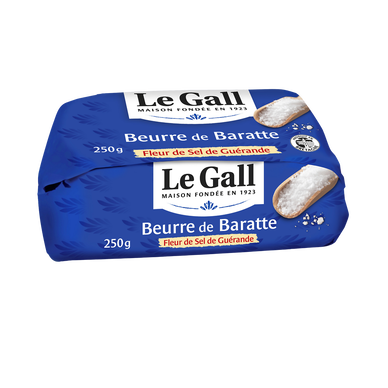 Beurre de baratte à la fleur de sel de Guérande fabrication à l'ancienne LE GALL, 80%mg, 250g