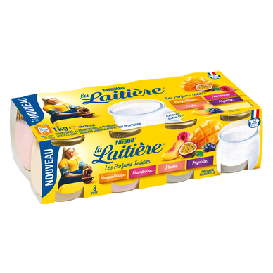 Yaourt 3,2%MG arômes naturels panachés LA LAITIERE pot en verre 8x125g