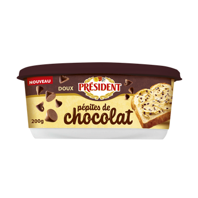 Beurre doux aux pépites de chocolat 70%mg PRESIDENT 200G