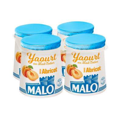 Yaourt au lait entier pasteurisé saveur abricot MALO 4x125g