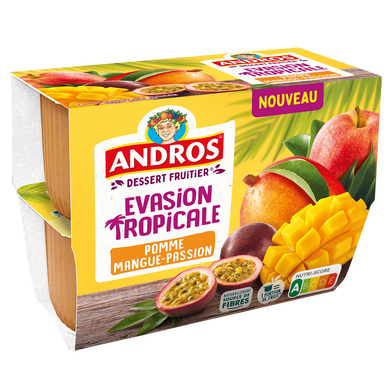 Compote évasion tropicale pomme mangue passion ANDROS 4x97g