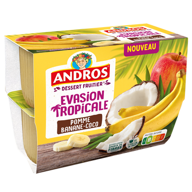 Compote Evasion Tropicale pomme banane coco ANDROS 4x97g
