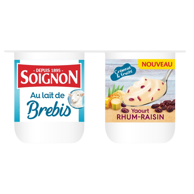Yaourt brassé lait de brebis rhum raisin SOIGNON x4 440g