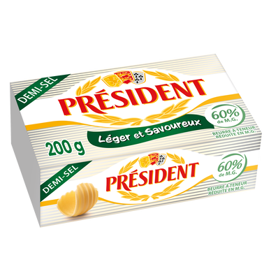 Beurre demi-sel à teneur réduite en matière grasse 60% PRESIDENTplaquette 200g
