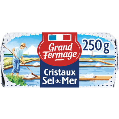 Beurre aux cristaux de sel de mer de Noirmoutier 80%MG GRAND FERMAGE,plaquette de 250g