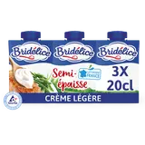 Crème légère semi épaisse 18% de matière grasse UHT BRIDELICE, 3X20cl