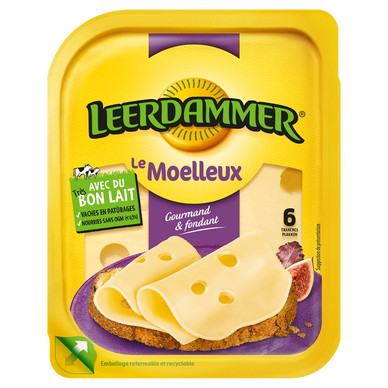 Fromages au lait pasteurise le moelleux LEERDAMMER 29,5%MG 6tranches150g