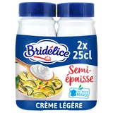 Crème légère semi épaisse  18% de matière grasse UHT BRIDELICE, 2 bouteilles de 25cl