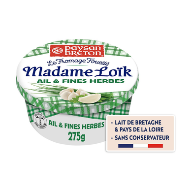 Fromage à tartiner Ail et fines herbes fouetté MADAME LOIK - 275g