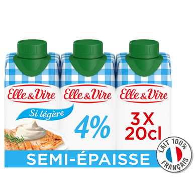 Crème UHT extra-légère semi-épaisse 4% MG ELLE&VIRE - 60 cl