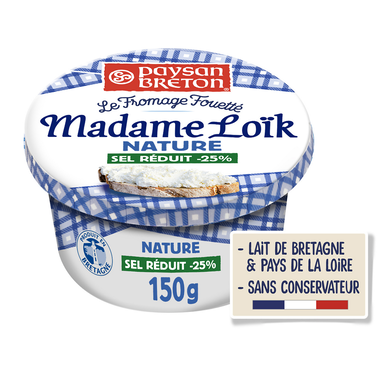 Fromage fouetté Nature sel réduit -25% au lait pasteurisé MADAME LOIK- 150g