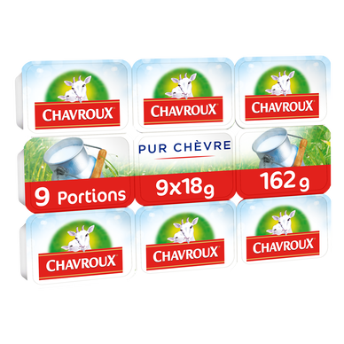 Fromage de chèvre frais nature CHAVROUX - 9 portions 162g 12%mg