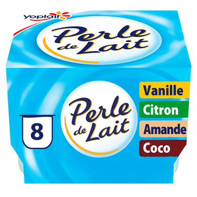 Yaourt Brassé Panaché vanille, citron, amandes, noix de coco PERLE DELAIT - 8x125g