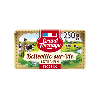 Beurre doux Belleville sur vie extra fin GRAND FERMAGE, 82%mg, plaquette de 250g