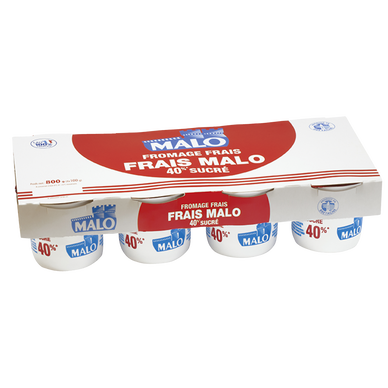 Fromage frais nature sucré, 40% de mg, MALO, 8x100g