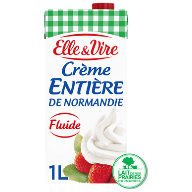 Crème UHT entière fluide 30%MG ELLE&VIRE - La brique de 1L