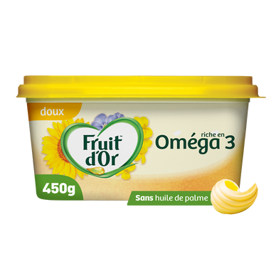 Margarine à tartiner & à cuire sans huile de palme 50% MG FRUIT D'OR -Barquette 450g