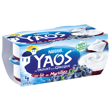 Yaourt à la grecque nature sur lit de myrtilles YAOS - 4x125g