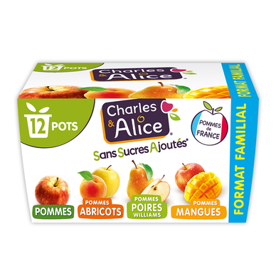 Dessert fruitier Panachés Sans Sucres Ajoutés CHARLES & ALICE - 12 pots de 100g