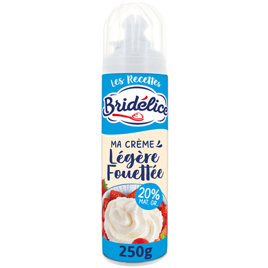 Crème sucrée sous pression UHT BRIDELICE, 20%MG , 250g