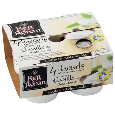 Yaourts arôme vanille de Madagascar KER RONAN, 4x125g