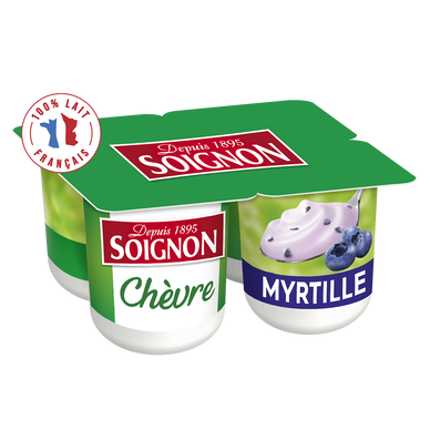 Yaourts brassés au lait de chèvre myrtille SOIGNON - 4 pots de 125g