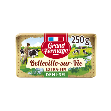 Beurre demi-sel Belleville-sur-Vie extra-fin GRAND FERMAGE, 80%mg, plaquette de 250g