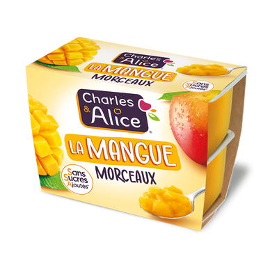 Dessert fruitier morceaux Mangue Sans sucre ajouté CHARLES & ALICE, 4x95g