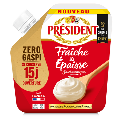 Crème fraîche et épaisse 25%mg PRESIDENT poche 30cl