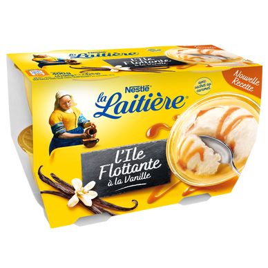 Ile Flottante avec sachet d'éclats de caramel LA LAITIERE - 4 pots de100g
