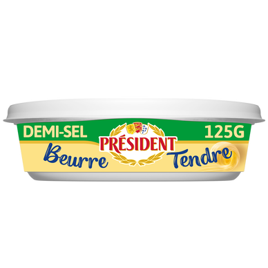 Beurre tendre demi-sel 80% de MG PRESIDENT, barquette de 125g