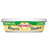 Beurre tendre demi-sel 80% de MG PRESIDENT, barquette de 125g