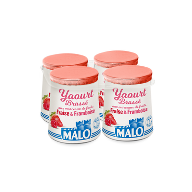 Yaourt aux fruits fraise-framboise MALO, 4x125g